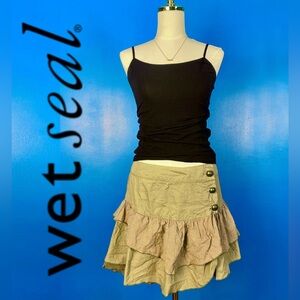 WET SEAL 3-Tiered Boho Olive Green Wrap Skirt, Sz Medium